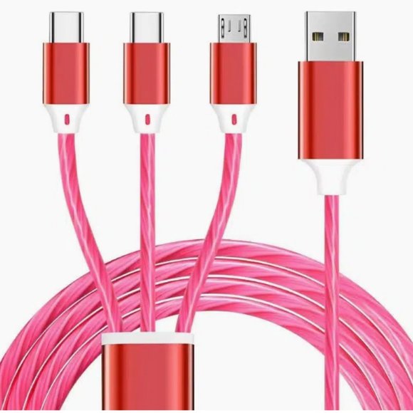 Red Universal 3 in 1 Flat Light Emitting Cable 3.92 ft - Picture 5 of 5